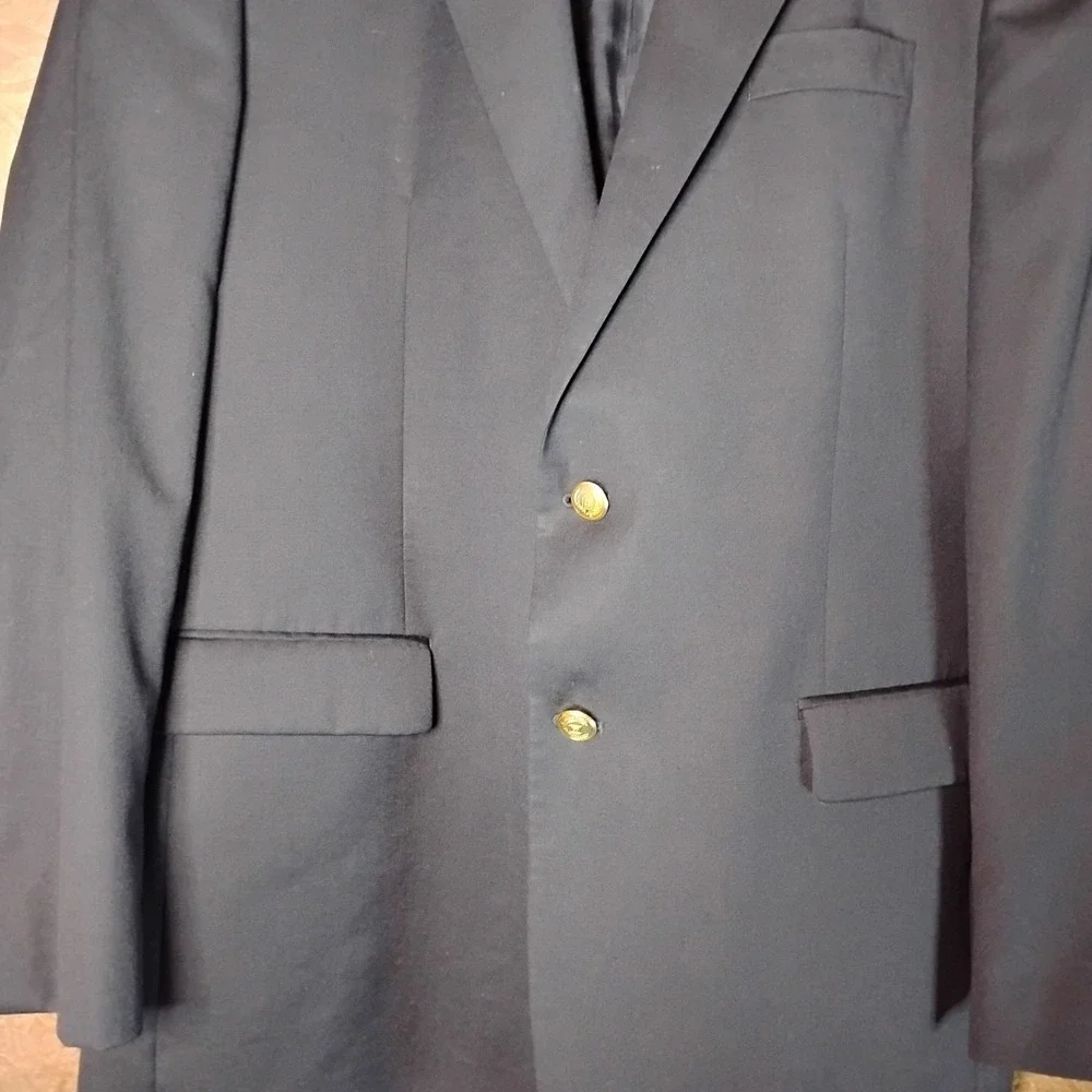 Chaps Blazer Jacket Mens 46R Navy Blue Gold Button Sport Coat Wool‎ -9